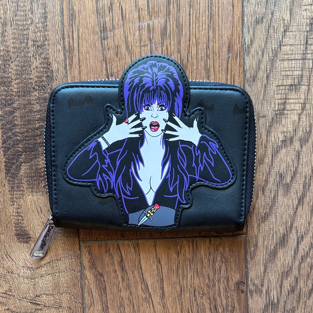 Cakeworthy X Elvira RARE Black Wallet with Purple Graphic Design